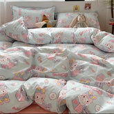 Korean Cute Bunny blue washed cotton bed sheets and quilt cover set super soft bedding’s